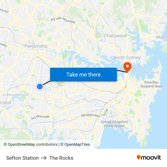 Sefton Station to The Rocks map