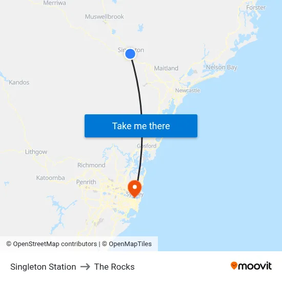 Singleton Station to The Rocks map