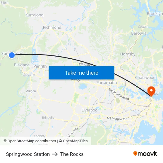 Springwood Station to The Rocks map