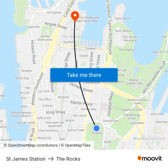 St James Station to The Rocks map