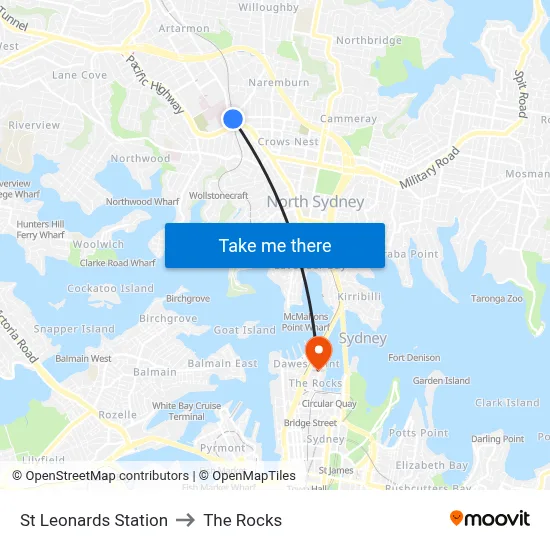 St Leonards Station to The Rocks map