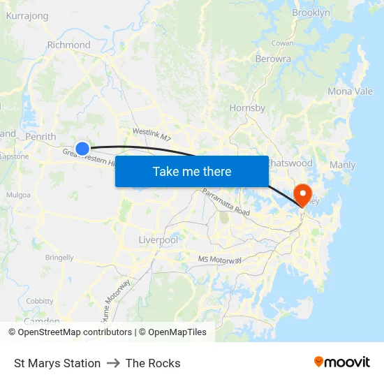 St Marys Station to The Rocks map