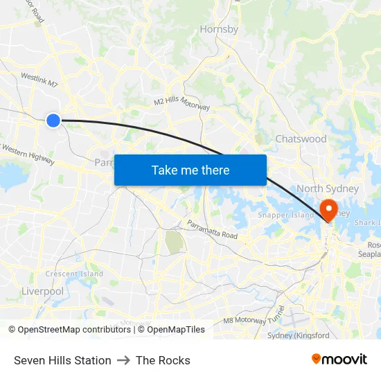 Seven Hills Station to The Rocks map