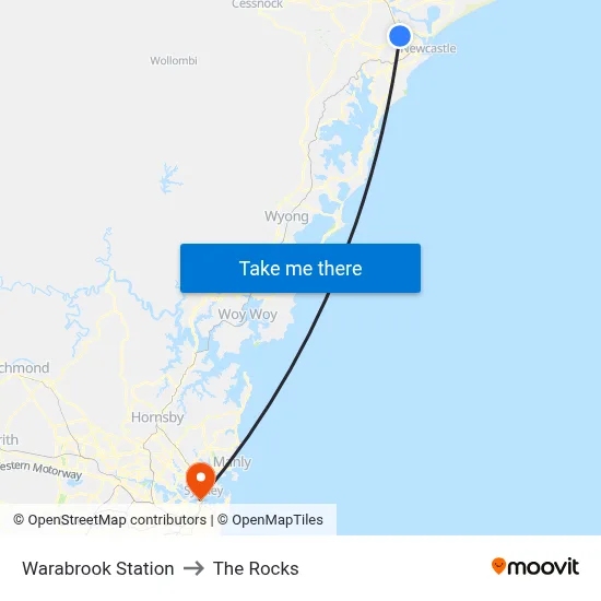 Warabrook Station to The Rocks map
