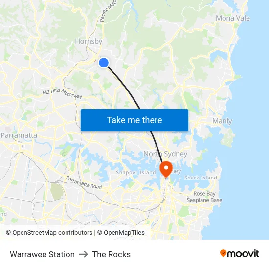 Warrawee Station to The Rocks map