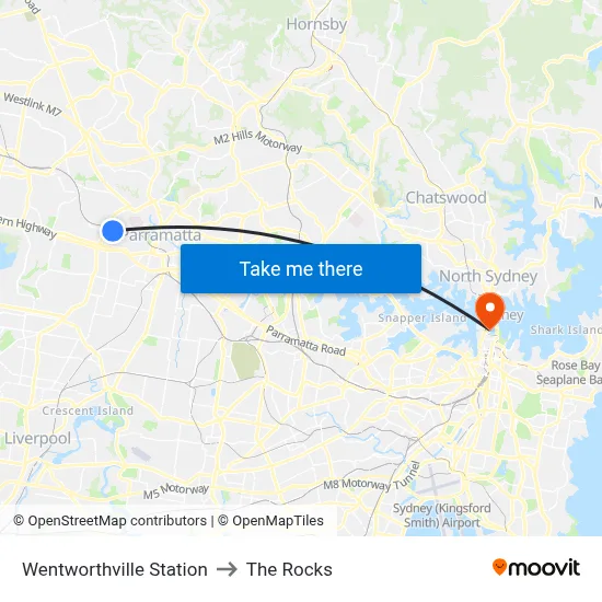 Wentworthville Station to The Rocks map