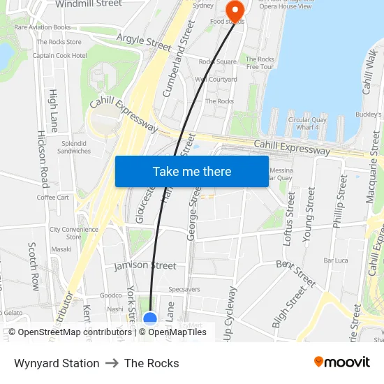 Wynyard Station to The Rocks map