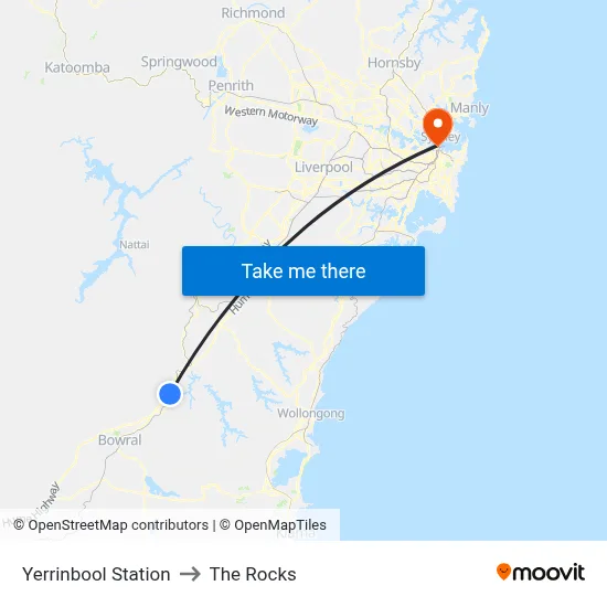 Yerrinbool Station to The Rocks map