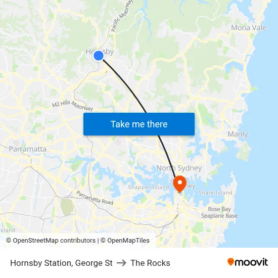 Hornsby Station, George St to The Rocks map