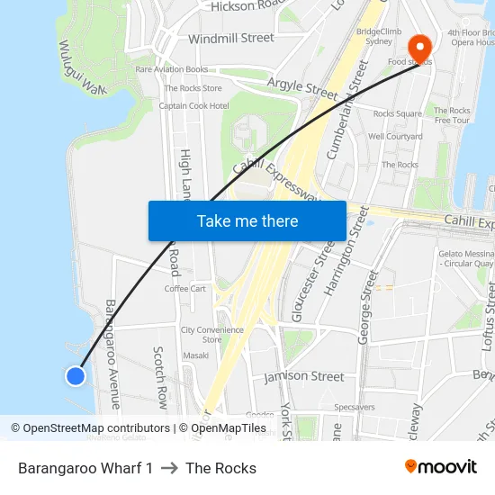 Barangaroo Wharf 1 to The Rocks map