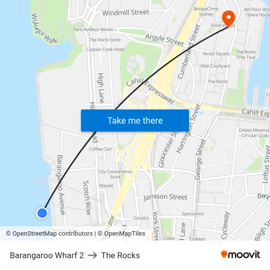Barangaroo Wharf 2 to The Rocks map