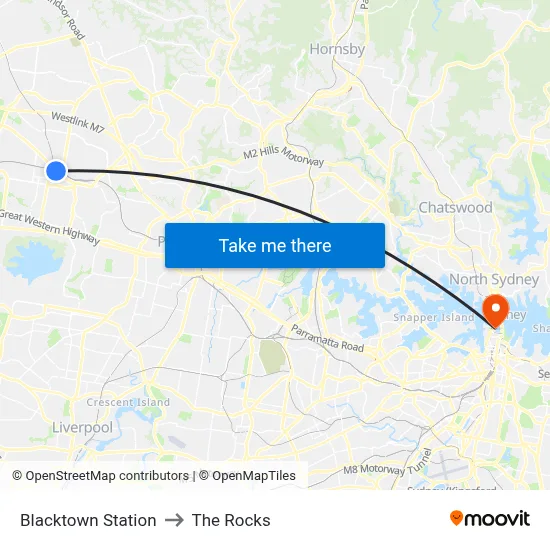Blacktown Station to The Rocks map