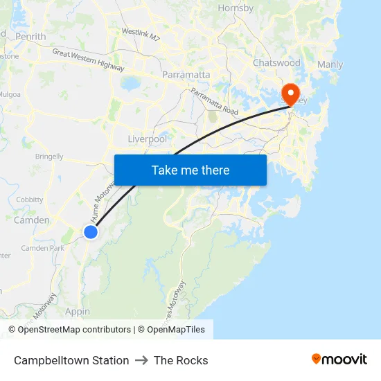 Campbelltown Station to The Rocks map