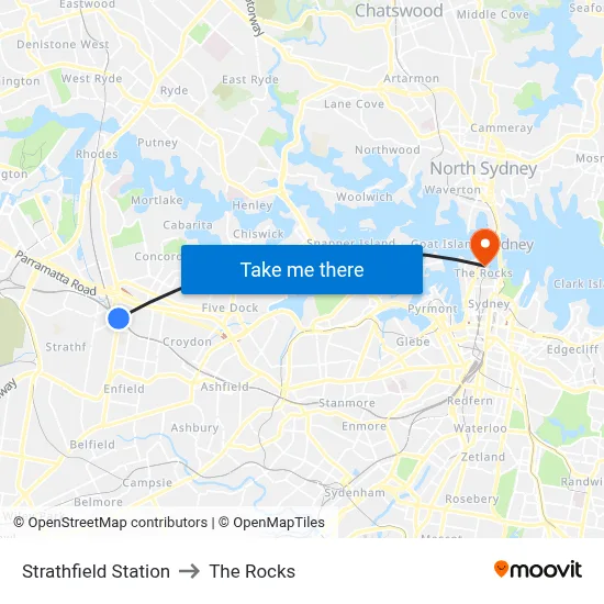 Strathfield Station to The Rocks map