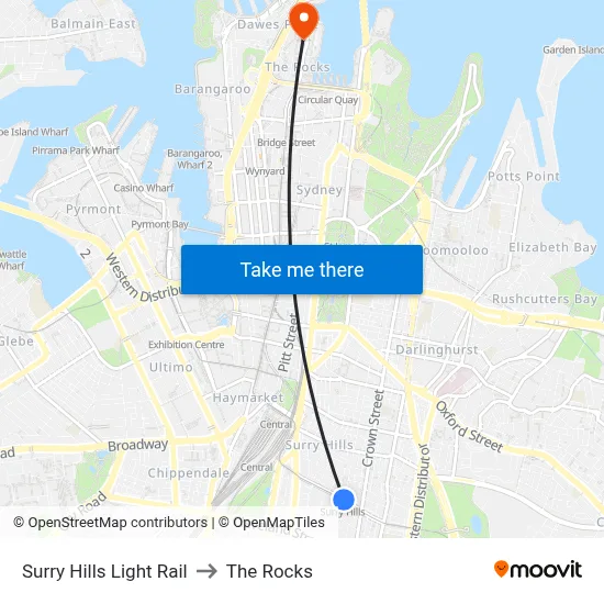 Surry Hills Light Rail to The Rocks map