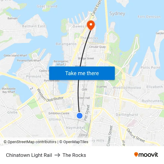 Chinatown Light Rail to The Rocks map