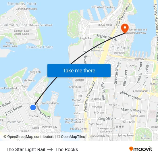 The Star Light Rail to The Rocks map