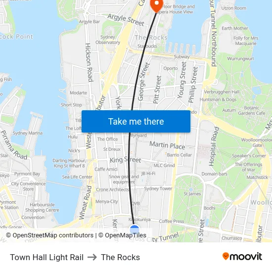Town Hall Light Rail to The Rocks map
