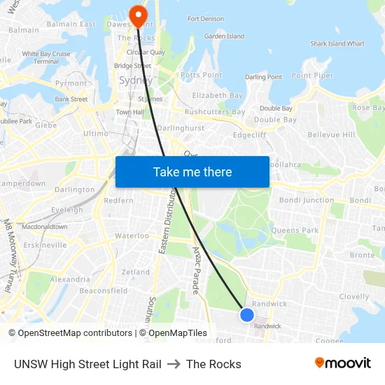 UNSW High Street Light Rail to The Rocks map