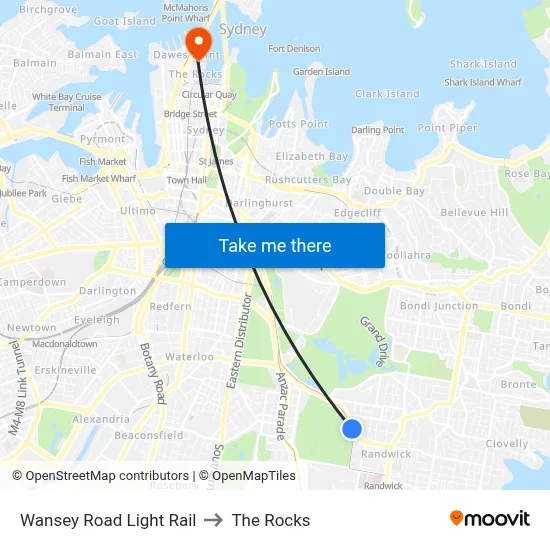 Wansey Road Light Rail to The Rocks map