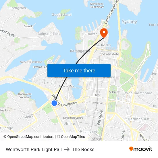 Wentworth Park Light Rail to The Rocks map