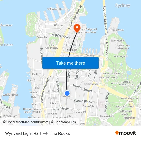 Wynyard Light Rail to The Rocks map