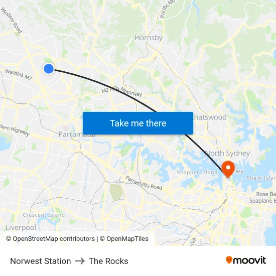 Norwest Station to The Rocks map