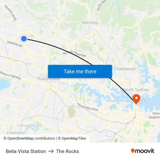 Bella Vista Station to The Rocks map