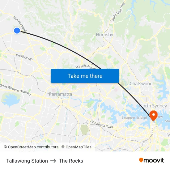 Tallawong Station to The Rocks map
