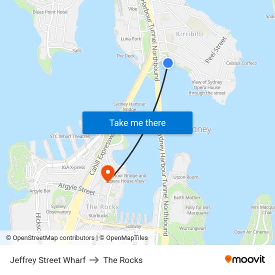 Jeffrey Street Wharf to The Rocks map