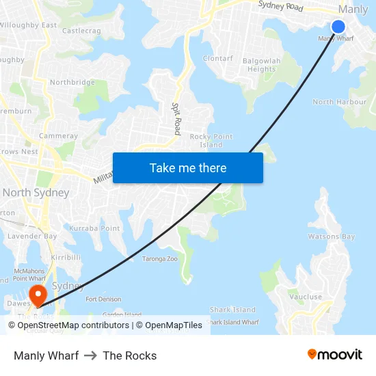 Manly Wharf to The Rocks map