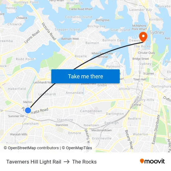 Taverners Hill Light Rail to The Rocks map