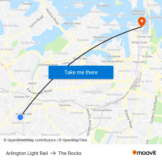 Arlington Light Rail to The Rocks map