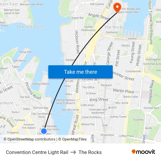 Convention Centre Light Rail to The Rocks map