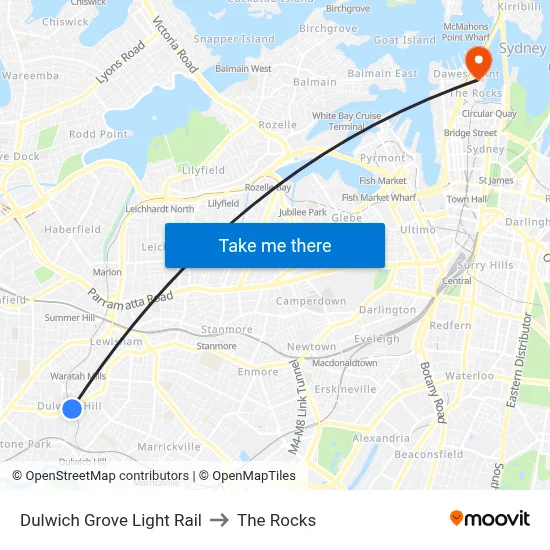 Dulwich Grove Light Rail to The Rocks map