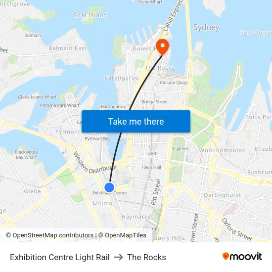 Exhibition Centre Light Rail to The Rocks map