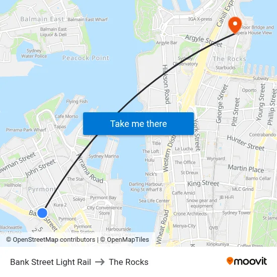 Bank Street Light Rail to The Rocks map