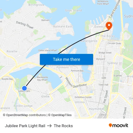 Jubilee Park Light Rail to The Rocks map