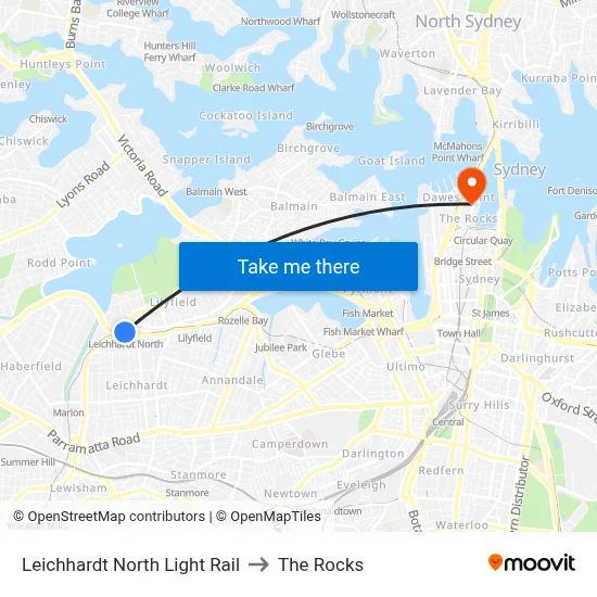 Leichhardt North Light Rail to The Rocks map