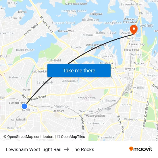 Lewisham West Light Rail to The Rocks map