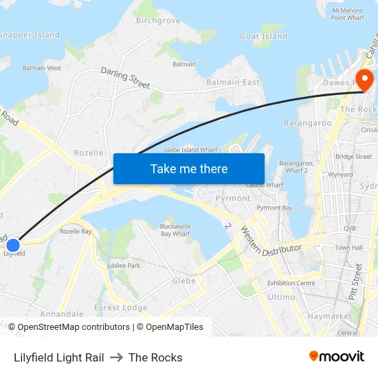 Lilyfield Light Rail to The Rocks map