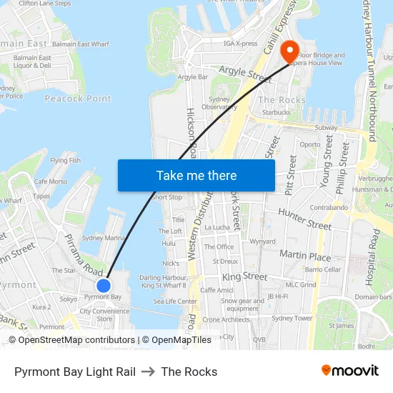 Pyrmont Bay Light Rail to The Rocks map