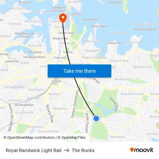 Royal Randwick Light Rail to The Rocks map