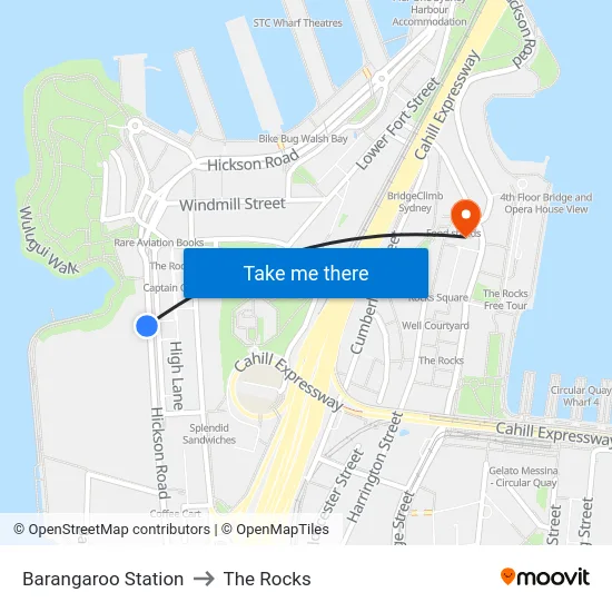 Barangaroo Station to The Rocks map