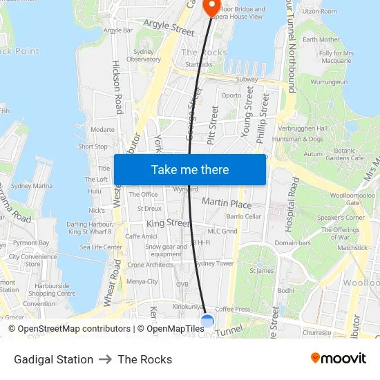 Gadigal Station to The Rocks map