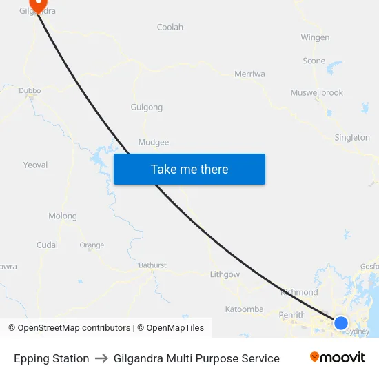 Epping Station to Gilgandra Multi Purpose Service map