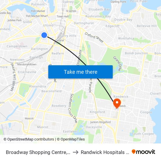Broadway Shopping Centre, Broadway to Randwick Hospitals Campus map