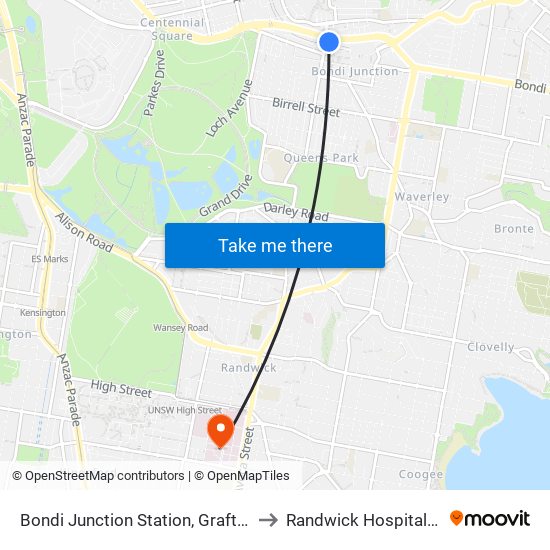 Bondi Junction Station, Grafton St, Stand R to Randwick Hospitals Campus map