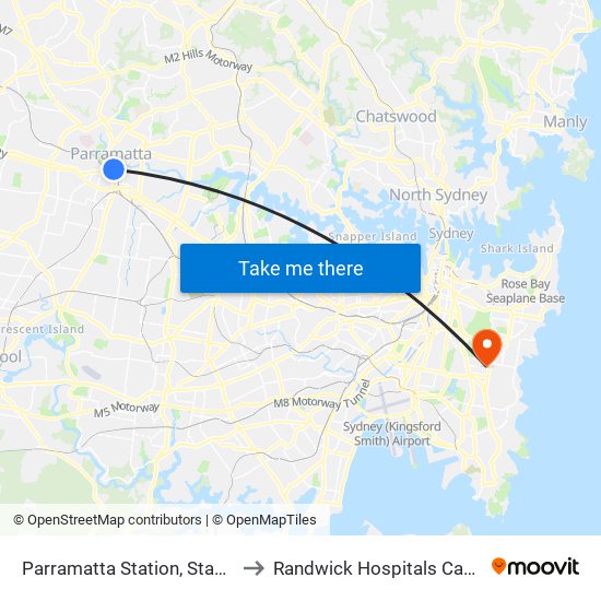 Parramatta Station, Stand A2 to Randwick Hospitals Campus map