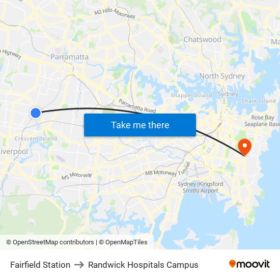 Fairfield Station to Randwick Hospitals Campus map